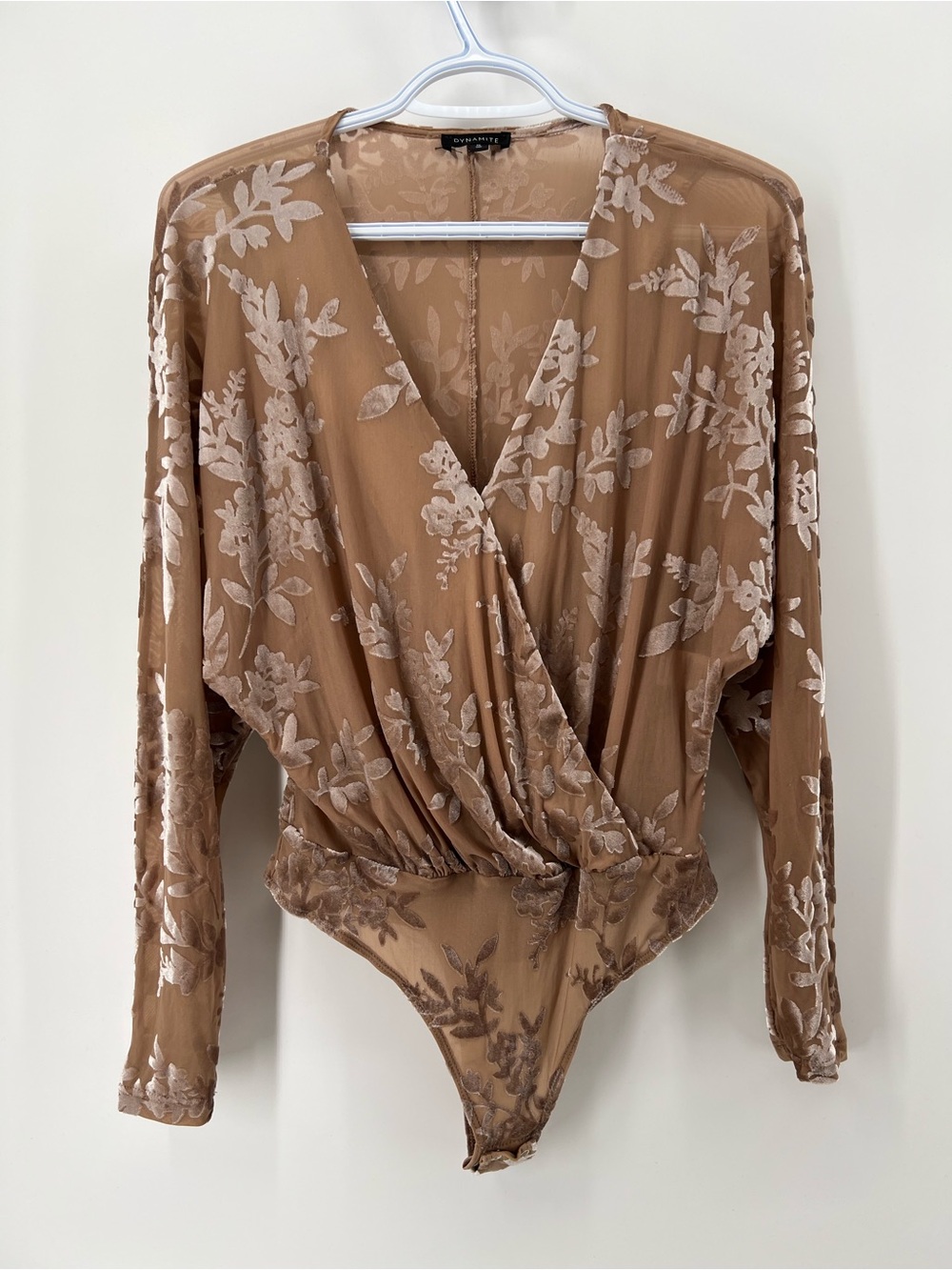 Dynamite Nude Chic Bodysuit with Textured Floral Details Woman’s Medium